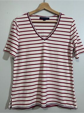 Tommy Hilfiger red and white striped V-neck tee M